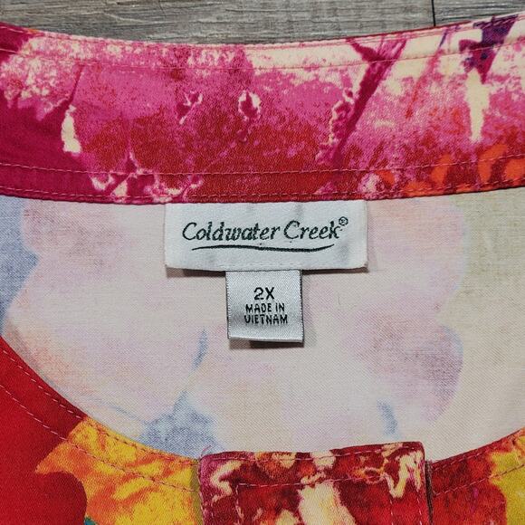 Coldwater Creek 2X Watercolor Floral Button Up Jacket Top Preppy Art Tropical - Picture 3 of 7